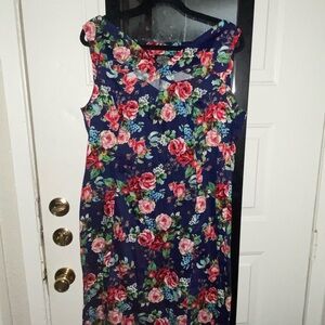 Elegant Floral Navy Dress